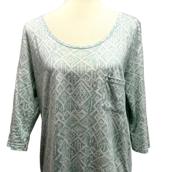 Peruvian Connection Light Green Printed Pima Cotton Bateau Neck Top Women Medium - Picture 2 of 10